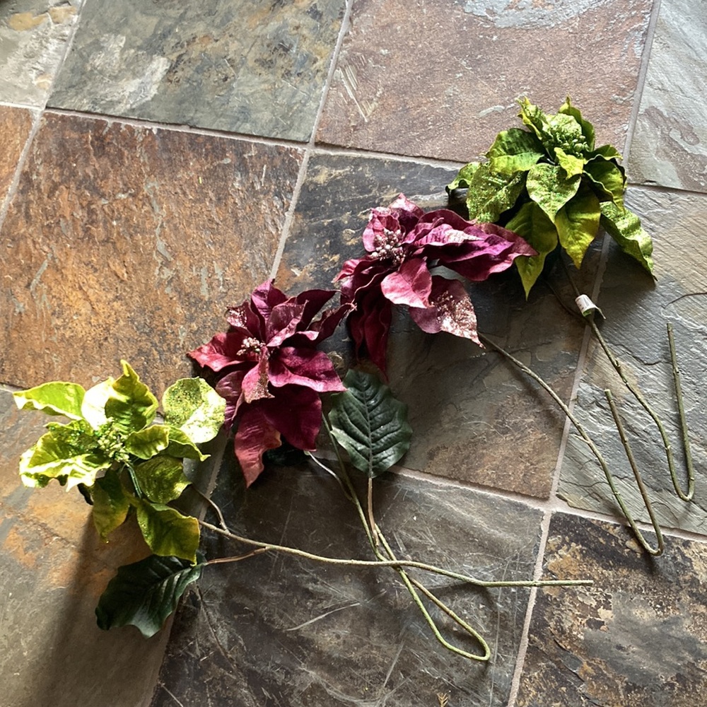 Bundle of 4 sparkling Pointsettia Floral Stems.